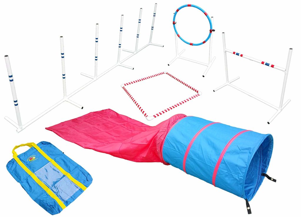 Dog Agility Kit Obstacle Course Training Indoor Equipment Tunnel Weave Pole Set 