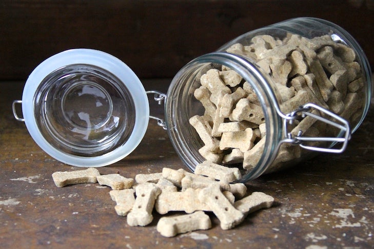 Glass Mason Jar of Dog Cookies Pouring Out